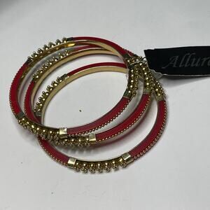 set of 3 red and gold tone bangle bracelets costume jewelry stackable